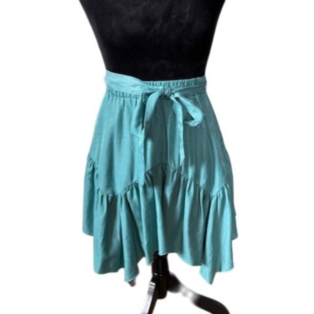 Halara Green Asymmetrical Hanky Hem Mini Skirt Tie Waist NWT Small